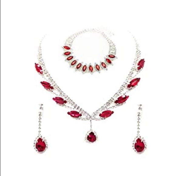 Red Rhinestone 3 pc. costume jewelry set; PROM/BRIDAL - Picture 5 of 5